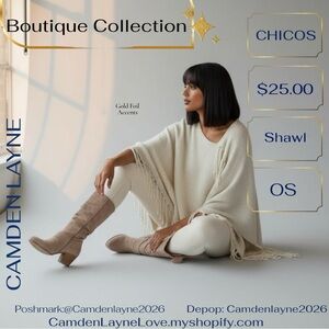 Chico's Cream Shawl Cape with Gold Accents